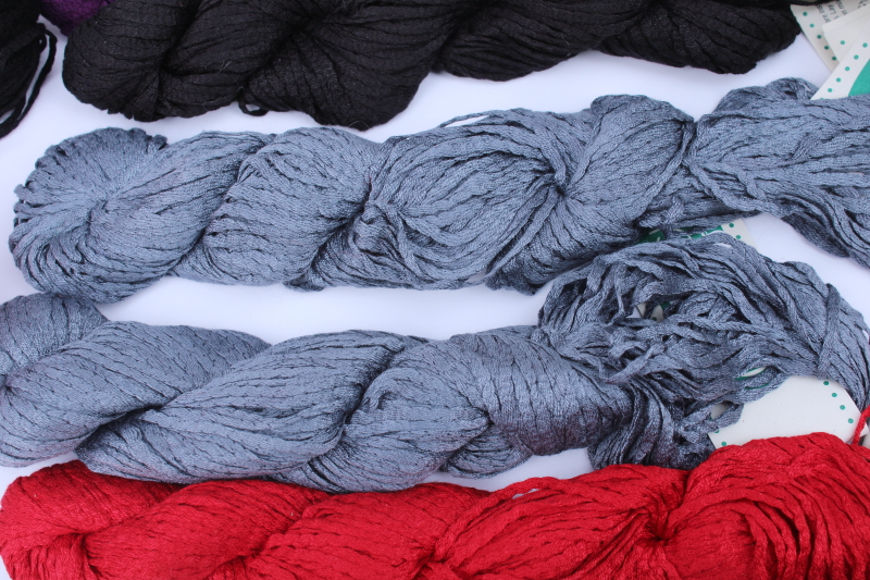 photo of lot of Glace 100% rayon ribbon yarn 10 hanks plus, jewel colors & neutrals  #5