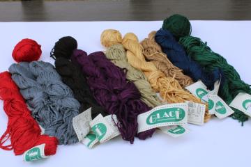 catalog photo of lot of Glace 100% rayon ribbon yarn 10 hanks plus, jewel colors & neutrals 