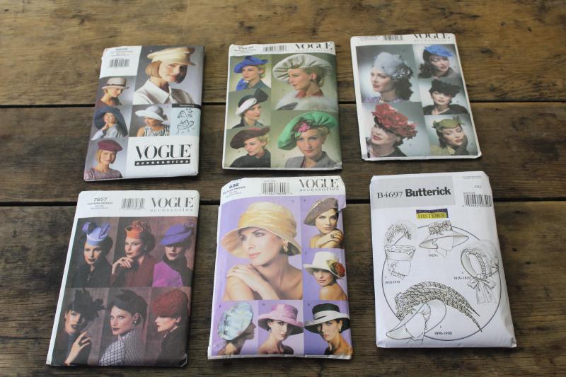 photo of lot of Vogue sewing patterns, ladies hats, vintage style millinery #1