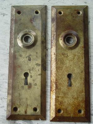 photo of lot of antique Arts and Crafts doorknob escutcheon backplates #4