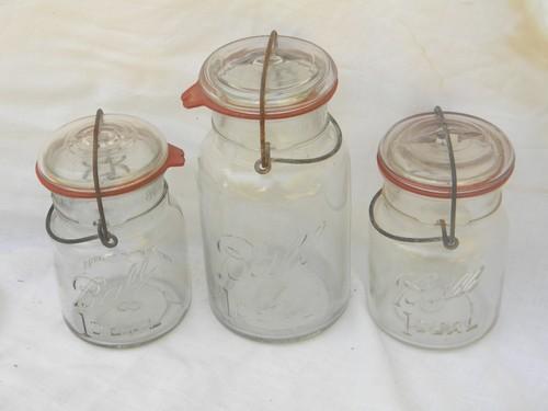 photo of lot of antique Ball Ideal canisters jars w/lightning lids and 1908 patent #1