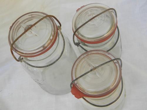 photo of lot of antique Ball Ideal canisters jars w/lightning lids and 1908 patent #4