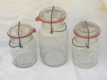 catalog photo of lot of antique Ball Ideal canisters jars w/lightning lids and 1908 patent