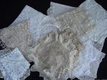 catalog photo of lot of antique and vintage lace and crochet, tablecloth, runners, doilies