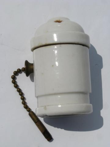 photo of lot of antique architectural white porcelain pendant light/lamp sockets w/pull chains #3
