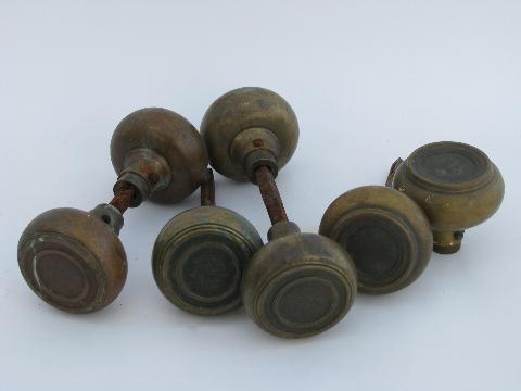 photo of lot of antique arts and crafts vintage solid brass/bronze door knobs, vintage architectural salvage #1