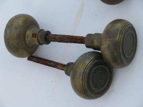 photo of lot of antique arts and crafts vintage solid brass/bronze door knobs, vintage architectural salvage #3