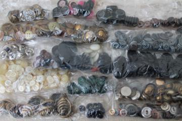 catalog photo of lot of antique buttons, sorted button collection for sewing, jewelry crafts, altered art