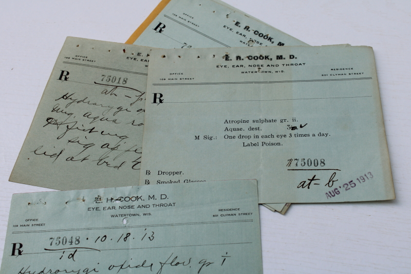 photo of lot of antique handwritten medicine prescriptions, pharmacy drugstore & doctor's letterheads, early 1900s vintage  #2