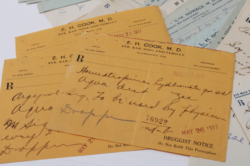 photo of lot of antique handwritten medicine prescriptions, pharmacy drugstore & doctor's letterheads, early 1900s vintage  #4