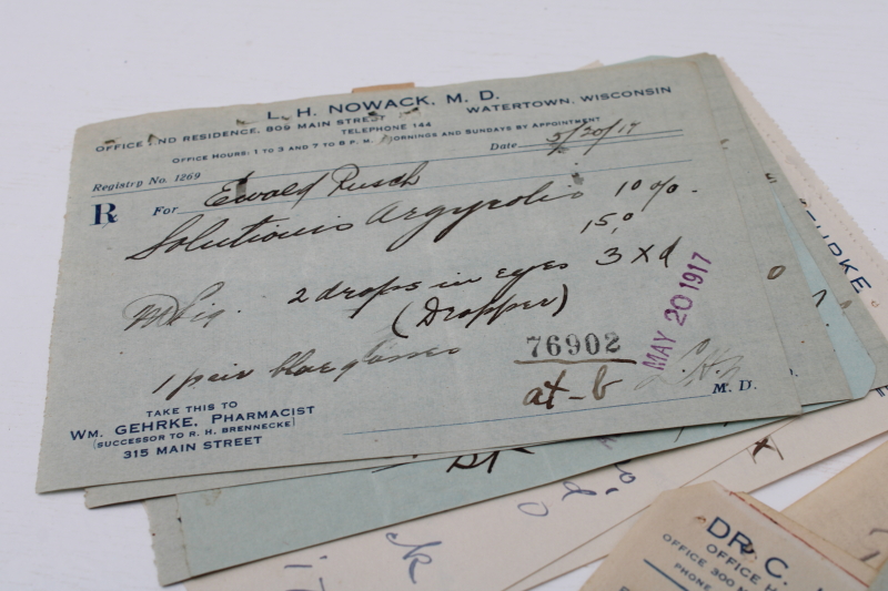 photo of lot of antique handwritten medicine prescriptions, pharmacy drugstore & doctor's letterheads, early 1900s vintage  #5