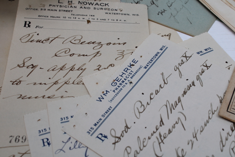 photo of lot of antique handwritten medicine prescriptions, pharmacy drugstore & doctor's letterheads, early 1900s vintage  #6
