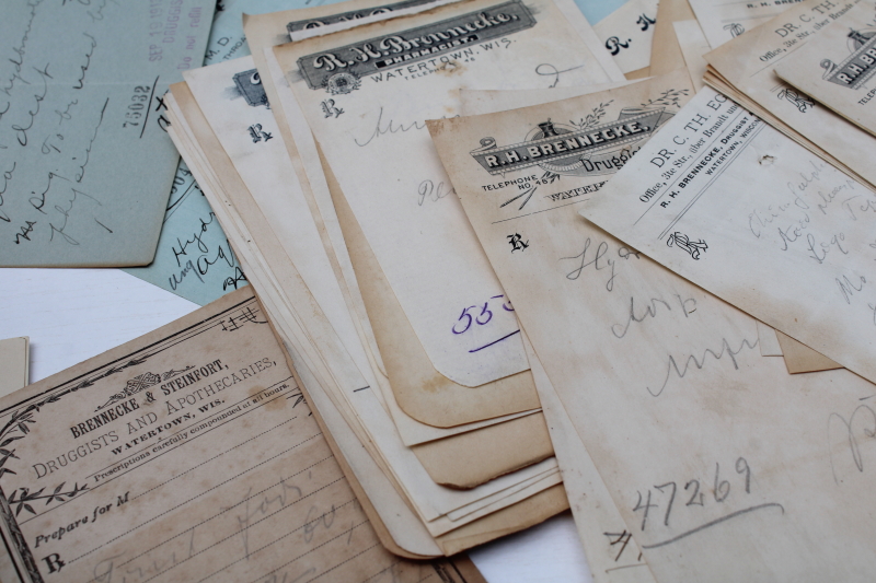 photo of lot of antique handwritten medicine prescriptions, pharmacy drugstore & doctor's letterheads, early 1900s vintage  #7