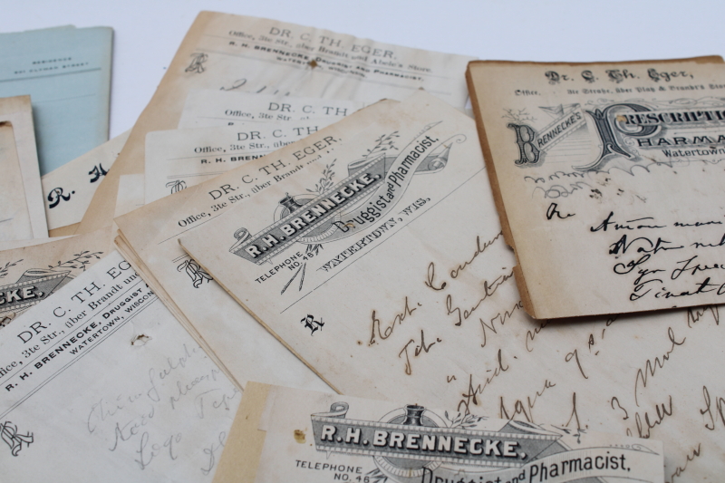 photo of lot of antique handwritten medicine prescriptions, pharmacy drugstore & doctor's letterheads, early 1900s vintage  #8