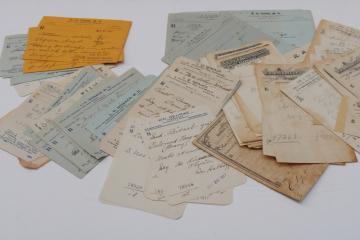 catalog photo of lot of antique handwritten medicine prescriptions, pharmacy drugstore & doctor's letterheads, early 1900s vintage 