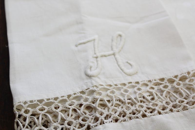 photo of lot of antique linen damask bath towels, embroidered monograms & lace, drawn thread #4