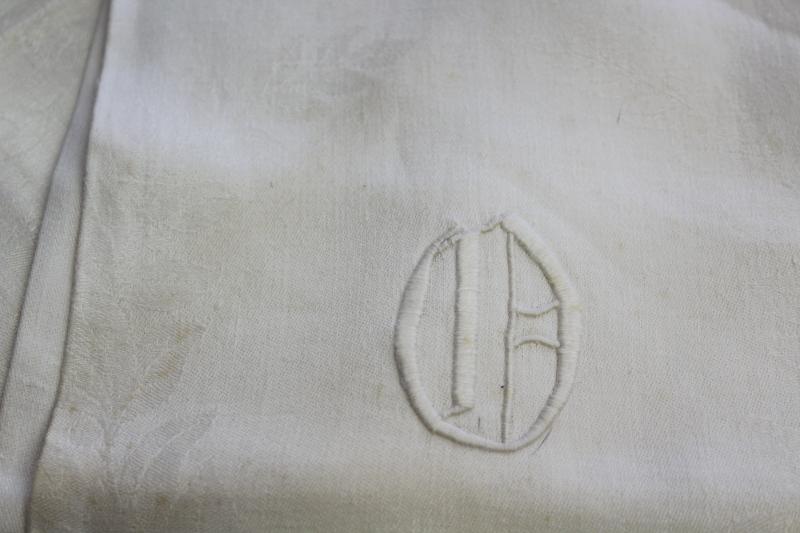 photo of lot of antique linen damask bath towels, embroidered monograms & lace, drawn thread #17