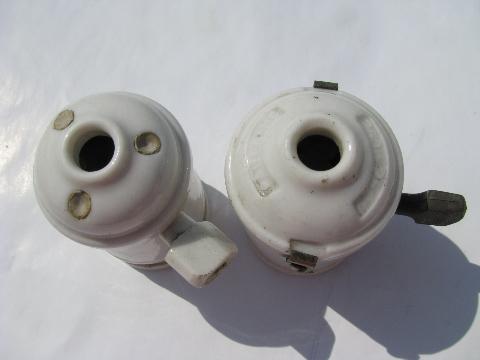 photo of lot of antique porcelain shell electric pendant light/lamp sockets w/turn key paddle switches #4