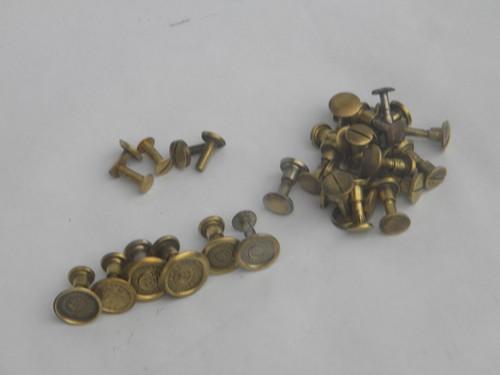 photo of lot of antique solid brass saw bolts & nuts, vintage handsaw hardware #1