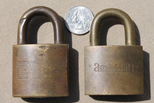 photo of lot of antique & vintage padlocks, assorted old brass & iron  padlocks, six lever locks w/ no keys #7