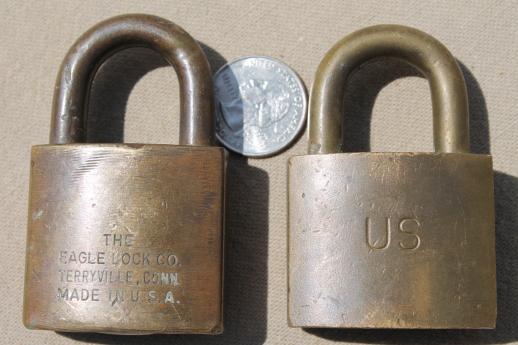 photo of lot of antique & vintage padlocks, assorted old brass & iron  padlocks, six lever locks w/ no keys #8