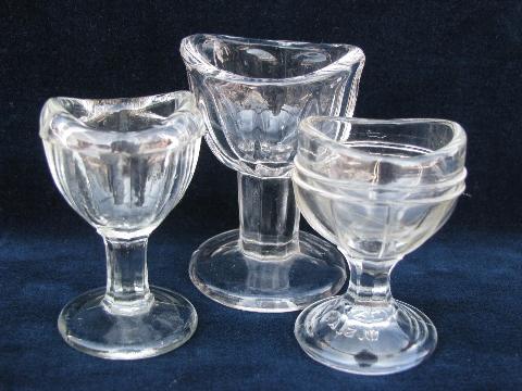 photo of lot of antique & vintage pressed glass eye wash cups, all different patterns #1