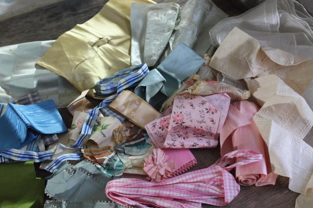 photo of lot of antique & vintage silk ribbons, crazy quilt scraps or project bundle #1