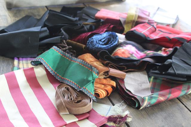 photo of lot of antique & vintage silk & velvet ribbons, crazy quilt scraps or project bundle #1