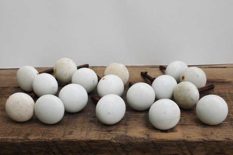 photo of lot of antique white porcelain doorknobs w/ rusty hardware shabby worn vintage door knobs  #1