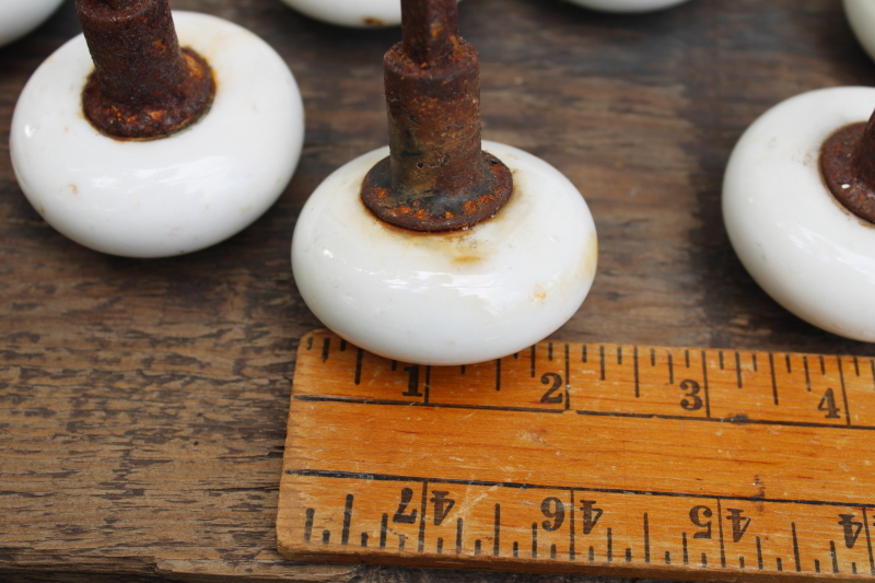 photo of lot of antique white porcelain doorknobs w/ rusty hardware shabby worn vintage door knobs  #2