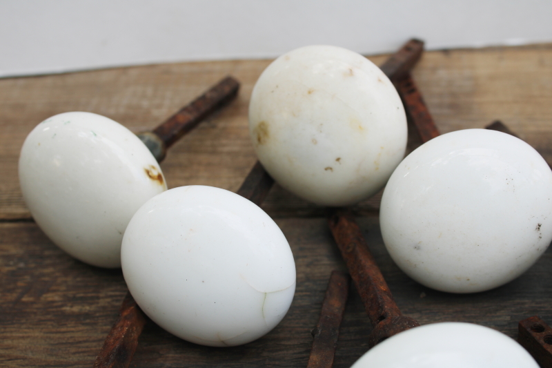 photo of lot of antique white porcelain doorknobs w/ rusty hardware shabby worn vintage door knobs  #4