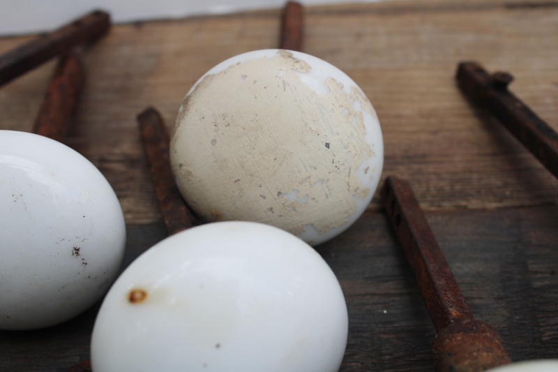 photo of lot of antique white porcelain doorknobs w/ rusty hardware shabby worn vintage door knobs  #5