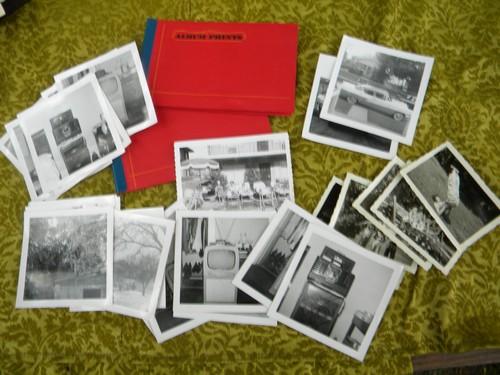 photo of lot of assorted 1940s/1950s black and white photos, people, TVs etc #1