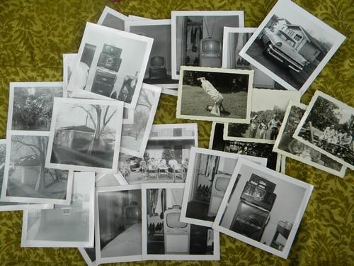 photo of lot of assorted 1940s/1950s black and white photos, people, TVs etc #4