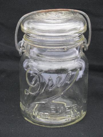 photo of lot of assorted antique 1 pint canning jars with glass & wire lids #3