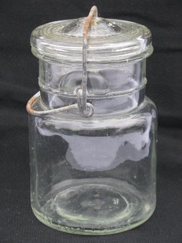 photo of lot of assorted antique 1 pint canning jars with glass & wire lids #4