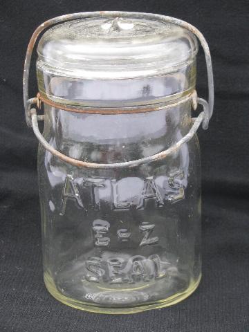 photo of lot of assorted antique 1 pint canning jars with glass & wire lids #5