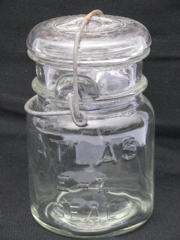 photo of lot of assorted antique 1 pint canning jars with glass & wire lids #6