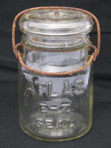 photo of lot of assorted antique 1 pint canning jars with glass & wire lids #7