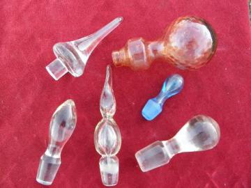 catalog photo of lot of assorted glass bottle & decanter stoppers, old, antique, vintage