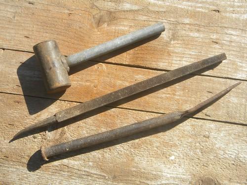 photo of lot of assorted primitive old tools saw setter, tubing clamp tool etc #2