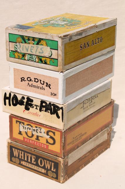 photo of lot of assorted vintage cigar boxes, cigar box collection w/ old tobacco advertising #4