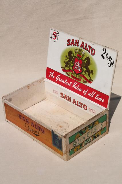 photo of lot of assorted vintage cigar boxes, cigar box collection w/ old tobacco advertising #8