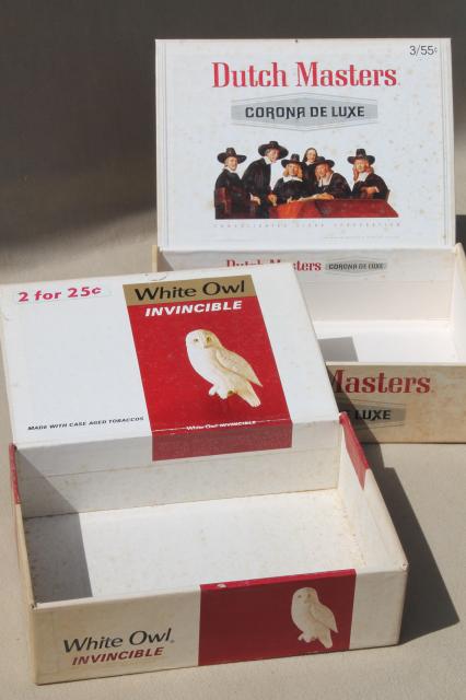 photo of lot of assorted vintage cigar boxes, cigar box collection w/ old tobacco advertising  #3