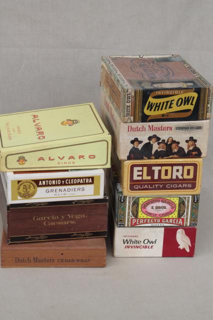 photo of lot of assorted vintage cigar boxes, cigar box collection w/ old tobacco advertising  #5