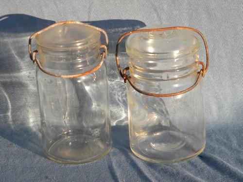 photo of lot of assorted vintage glass storage jars or kitchen/pantry canisters #3