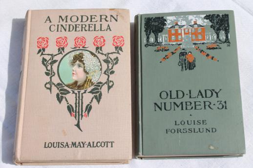 photo of lot of beautiful old books w/ colored cloth bindings, collection of vintage novels #3