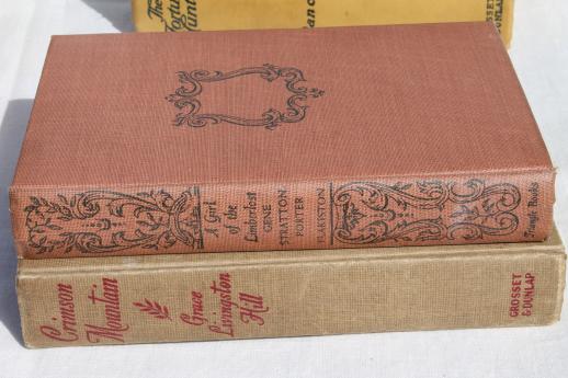 photo of lot of beautiful old books w/ colored cloth bindings, collection of vintage novels #6