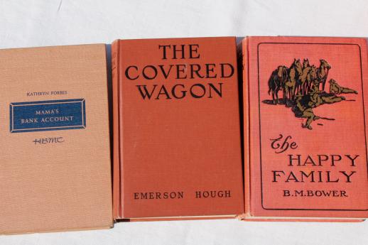 photo of lot of beautiful old books w/ colored cloth bindings, collection of vintage novels #3