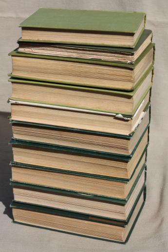 photo of lot of beautiful old books w/ colored cloth bindings, collection of vintage novels #2